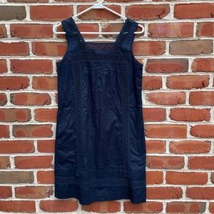 Gap Linen and Lace Blend Navy Blue Summer Sleeveless Dress with Pockets